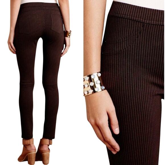 Anthropologie Sanctuary Leggings Houndstooth Stripe High Rise Brown Black L P - Picture 1 of 8